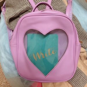 Mini backpack with transparent glitter heart